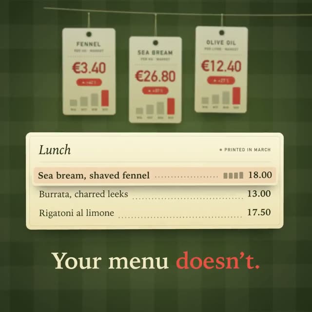 Fennel: AI-generated product film for a recipe-costing app for restaurants, motion design video in 1:1