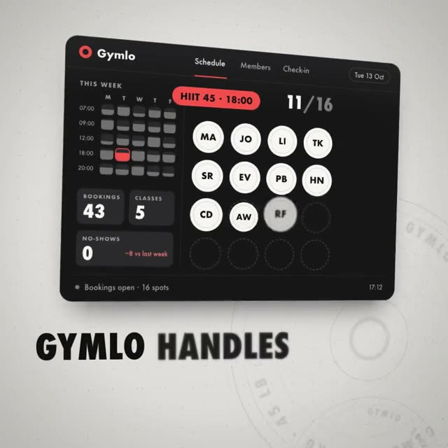 Gymlo: AI-generated product film for a class-booking and membership app for studios, motion design video in 1:1