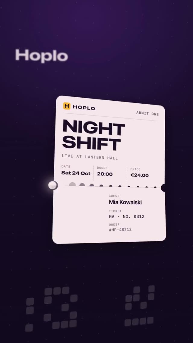 Hoplo: AI-generated product film for an event ticketing and check-in app, motion design video in 9:16