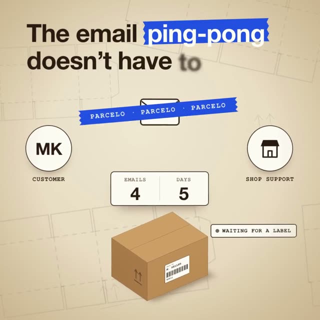 Parcelo: AI-generated product film for a returns portal for online shops, motion design video in 1:1