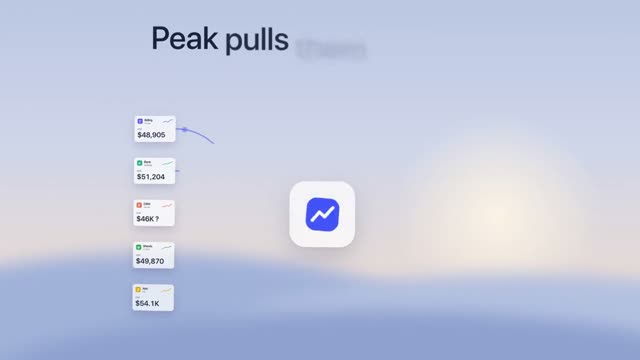 Peak: AI-generated product film for a subscription revenue dashboard, motion design video in 16:9