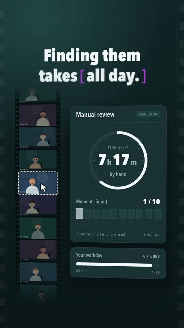 Reelo: AI-generated product film for an AI that cuts short clips from long videos, motion design video in 9:16