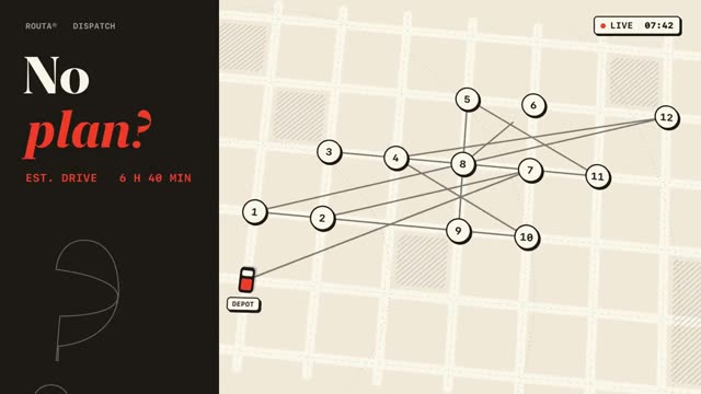 Routa: AI-generated product film for a delivery route planner, motion design video in 16:9