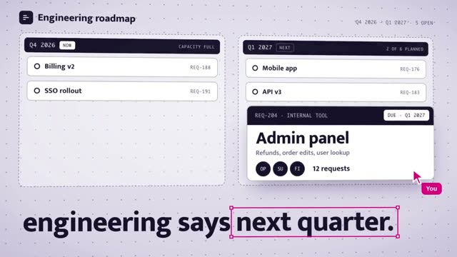 Schemata: AI-generated product film for a no-code builder for internal tools, motion design video in 16:9