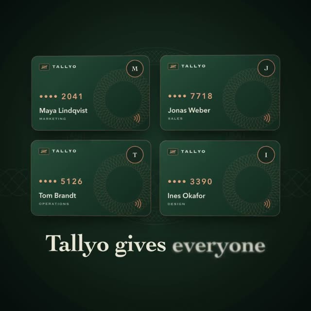 Tallyo: AI-generated product film for company cards with spending limits, motion design video in 1:1